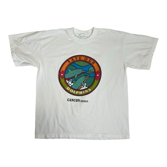 Vintage Save Our Dolphins T-Shirt Size Large Cancun Mexico 90s - Picture 1 of 8
